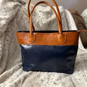 Vera Pelle Brown and Navy Leather Tote- NWOT